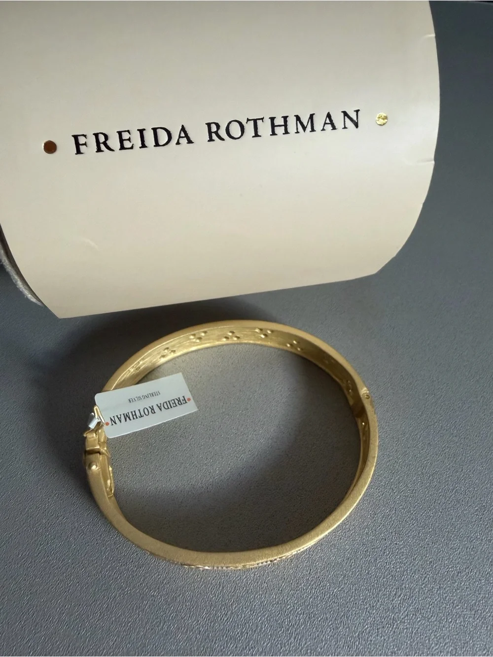 Freida Rothman Gold over Silver 925 Crystal Bangle Bracelet, NWT